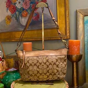 Coach Signature Brown Canvas Leather Trim Crossbody Shoulder Bag 2006